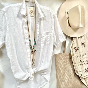 Coastal Sweet Linen boho buttoned down shirt w resort vacay beach vibe